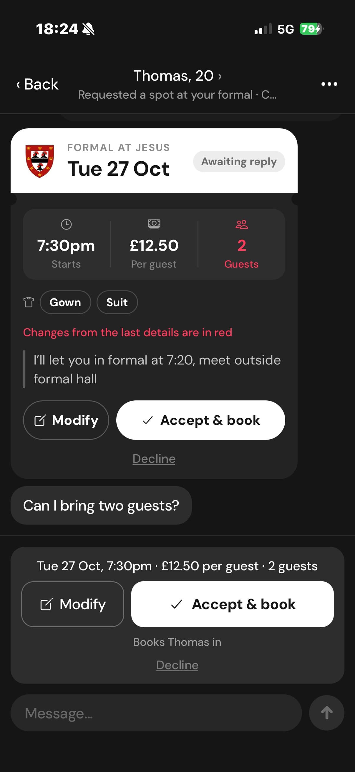 Agree the details in a chat, then accept and book.
