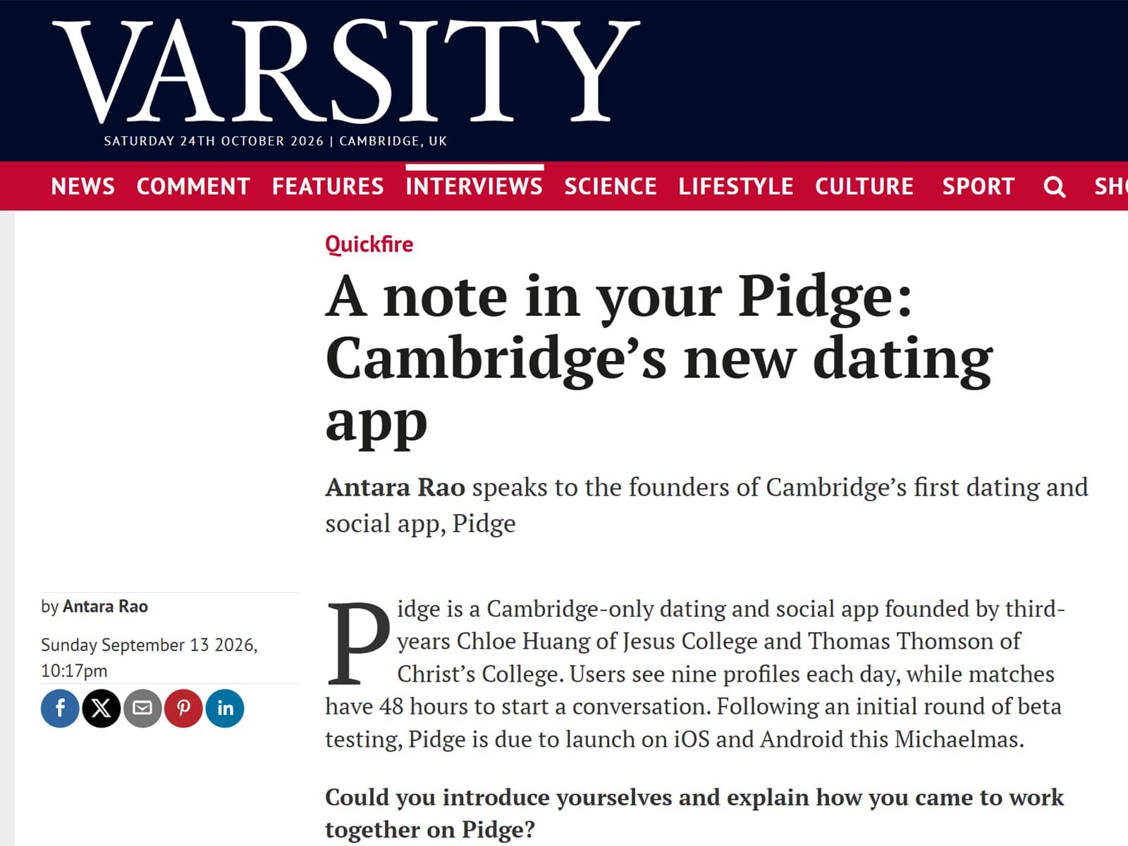 The Varsity article about Pidge